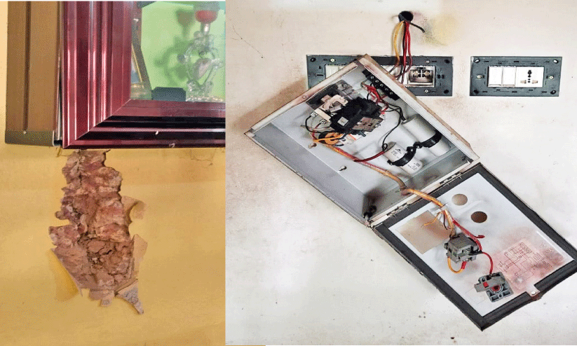 മിന്നലിൽ വീടുകളുടെ ചുമർ പിളർന്നു