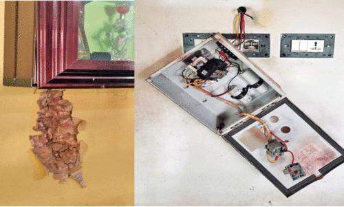 മിന്നലിൽ വീടുകളുടെ ചുമർ പിളർന്നു