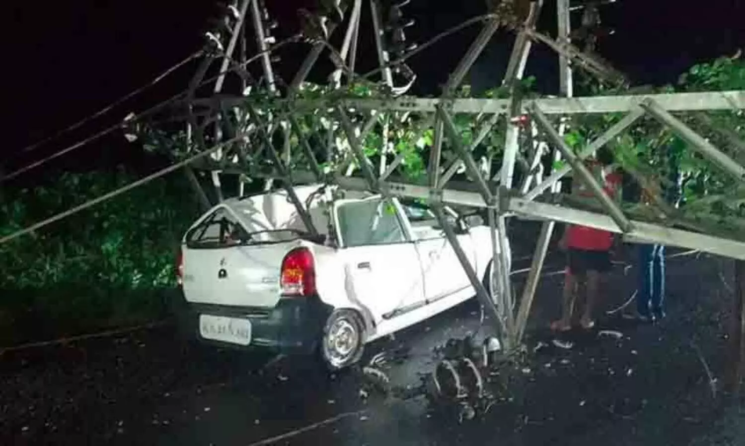 vehicles were damaged when the power tower fell No casualty