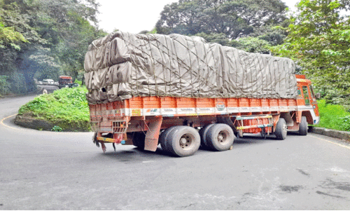 ചു​ര​ത്തി​ൽ ച​ര​ക്കുലോ​റി കേ​ടാ​യി; ഗ​താ​ഗ​തം മു​ട​ങ്ങി