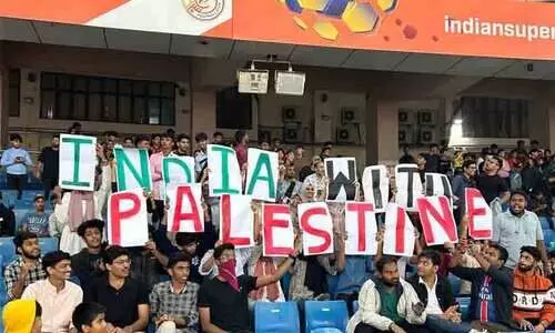 Palestine solidarity in the gallery during the ISL match
