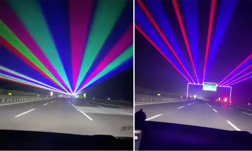 China with colorful laser lights on highways to keep drivers from falling asleep