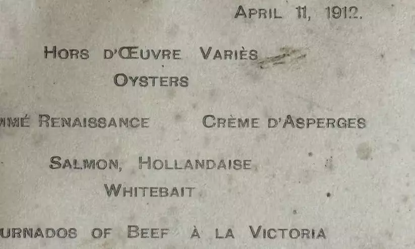 ടൈറ്റാനിക്കിന്റെ ഡിന്നർ മെനു ലേലത്തിൽ പോയത് 84 ലക്ഷം രൂപക്ക്