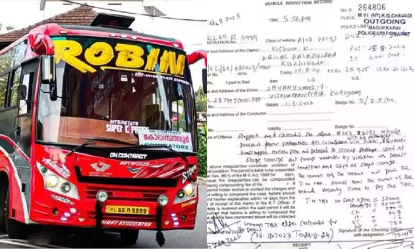 കേരളത്തിലെ പിഴയൊക്കെ ചെറുത്!; റോബിൻ ബസിന് തമിഴ്‌നാട്ടിൽ പിഴയിട്ടത് 70,410 രൂപ