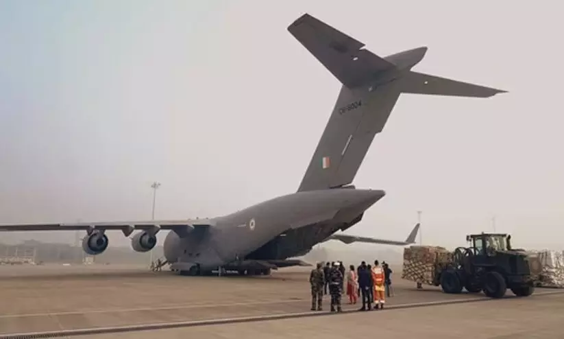 ഫലസ്തീന് ഇന്ത്യയുടെ രണ്ടാംഘട്ട സഹായം; വ്യോമസേന വിമാനം ഈജിപ്തിലേക്ക് പറന്നു ഫലസ്തീന് ഇന്ത്യയുടെ രണ്ടാംഘട്ട സഹായം; വ്യോമസേന വിമാനം ഈജിപ്തിലേക്ക് പറന്നു