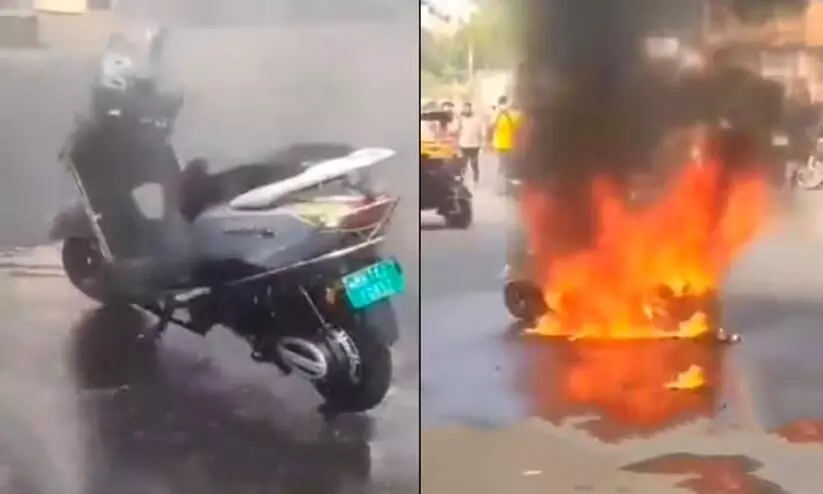 Ampere Magnus EV scooter catches fire in the middle of the road