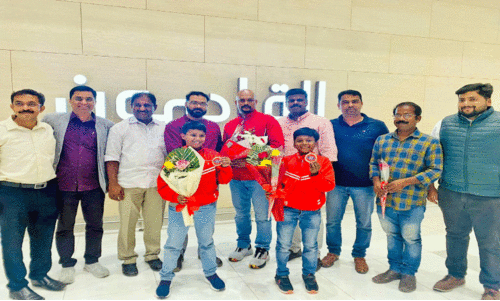 ലോ​ക ക​രാ​ട്ടെ ചാ​മ്പ്യ​ന്മാ​ർ​ക്ക് സ്വീ​ക​ര​ണം ന​ൽ​കി