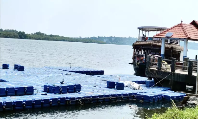 Construction of floating bridge is going on at Parakal in Pappinissery Panchayath