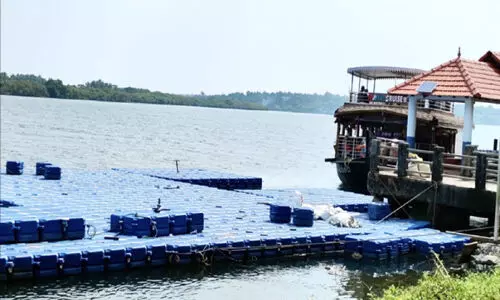 Construction of floating bridge is going on at Parakal in Pappinissery Panchayath