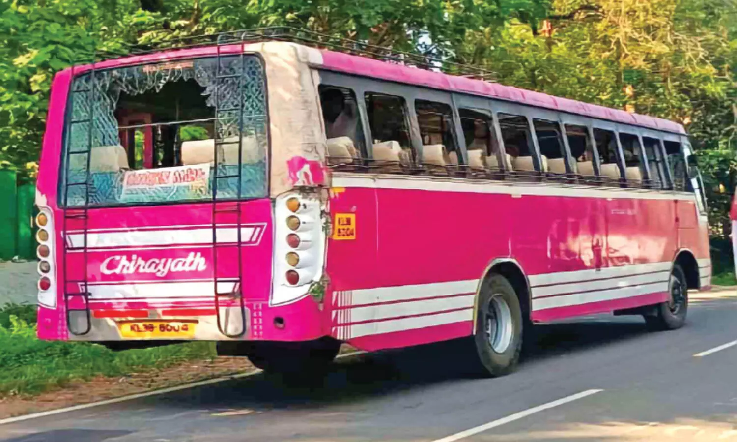 The windows of the elderly bus are broken