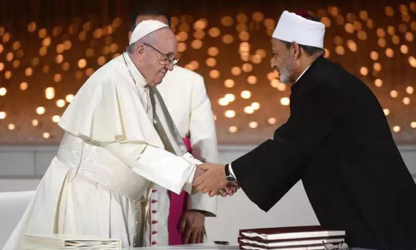 During his visit to the UAE in 2019, Pope Francis shared the same platform with Al Azhar Grant Imam Sheikh Ahmad Al Tayyib.