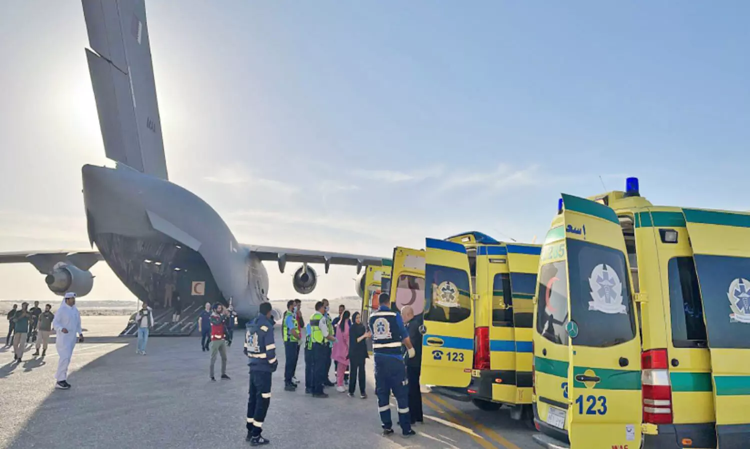 പ​രി​ക്കേ​റ്റ ഫ​ല​സ്തീ​നി​ക​ളു​ടെ ആ​ദ്യ​സം​ഘം ദോ​ഹ​യി​ൽ