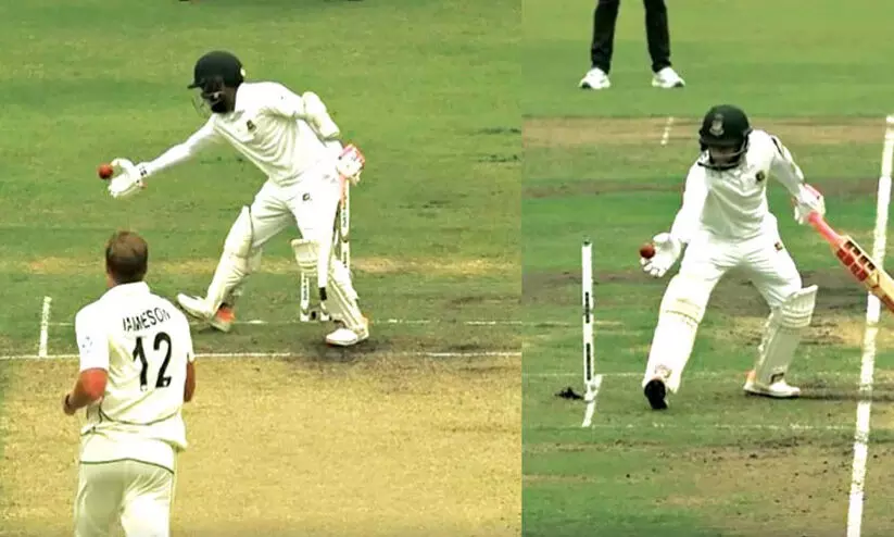 പന്ത് കൈകൊണ്ട് തട്ടി മുഷ്ഫിഖ് ഔട്ട്! വിചിത്ര പുറത്താകൽ ന്യൂസിലൻഡിനെതിരായ രണ്ടാം ടെസ്റ്റിൽ