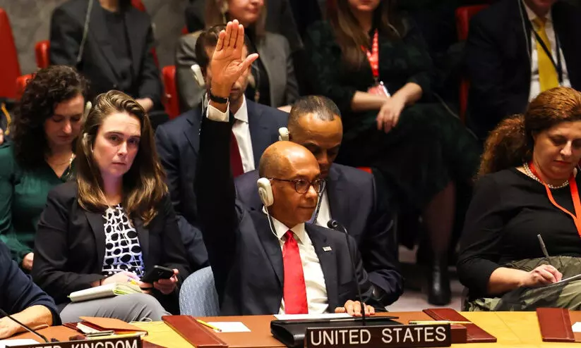 ഗസ്സയിൽ വെടിനിർത്തൽ വേണമെന്ന യു.എൻ പ്രമേയം അമേരിക്ക തള്ളി ഗസ്സയിൽ വെടിനിർത്തൽ വേണമെന്ന യു.എൻ പ്രമേയം അമേരിക്ക തള്ളി