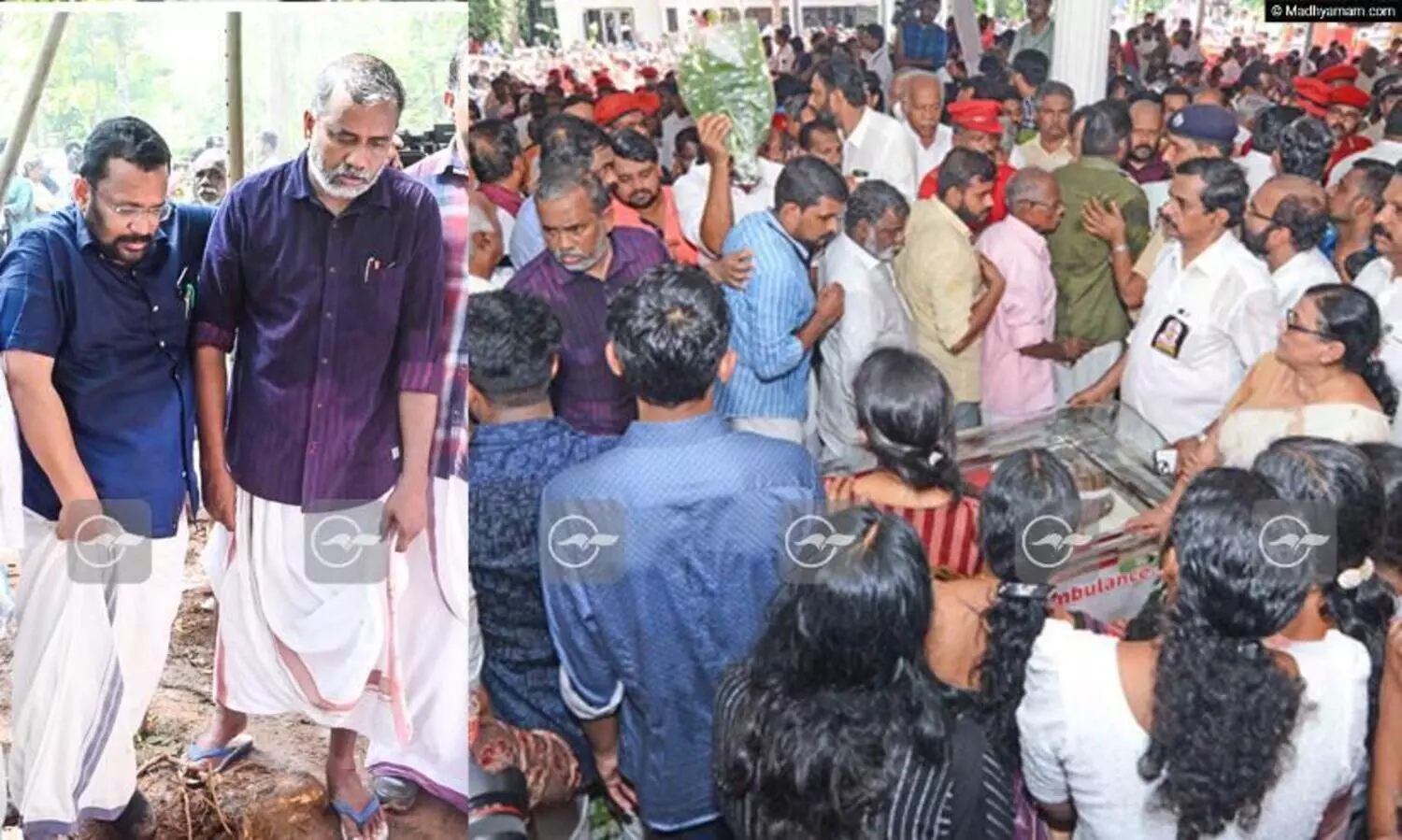 ‘പ്രിയ സഖാവെ ലാൽസലാം, രാജേട്ടാ ലാൽസലാം’ ചിതക്കരികിൽ മുദ്രാവാക്യം മുഴക്കി പൊട്ടിക്കരഞ്ഞ്​ മന്ത്രി പ്രസാദ്​