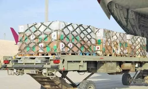 അ​ൽ അ​രി​ഷി​ലെ​ത്തി​ച്ച ഖ​ത്ത​റി​ന്റെ സ​ഹാ​യ​വ​സ്തു​ക്ക​ൾ