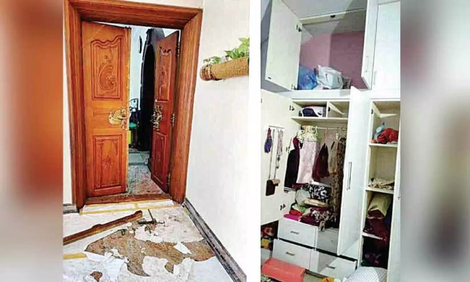 ഷി​ഹാ​ബി​ന്റെ വീ​ടിന്റെ വാ​തി​ലും ഷെ​ൽ​ഫും മോ​ഷ്ടാ​ക്ക​ൾ ത​ക​ർ​ത്ത നി​ല​യി​ൽ