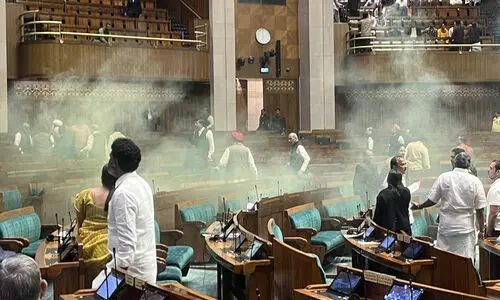 ലോക്സഭയിൽ വന്‍ സുരക്ഷാ വീഴ്ച; സന്ദര്‍ശക ഗാലറിയില്‍ നിന്ന് രണ്ട് പേര്‍ താഴേക്ക് ചാടി; കളർ സ്മോക്ക് സ്പ്രേ പ്രയോഗിച്ചു