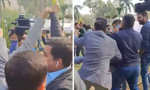 സ്മോക്ക് കാനിസ്റ്ററിനായി ചാനൽ മാധ്യമപ്രവർത്തകരുടെ ‘അടിപിടി’; പാർലമെന്‍റ് വളപ്പിലെ വിഡിയോ വൈറൽ