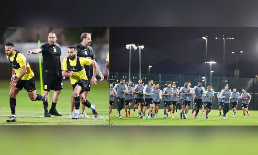 വെ​ള്ളി​യാ​ഴ്​​ച ഏ​റ്റു​മു​ട്ടു​ന്ന സൗ​ദി​യു​ടെ അ​ൽ​ഇ​ത്തി​ഹാ​ദും ഇൗ​ജി​പ്​​തി​ലെ അ​ൽ​അ​ഹ്​​ലി​യും ടീ​മു​ക​ൾ പ​രി​ശീ​ല​ന​ത്തി​ൽ