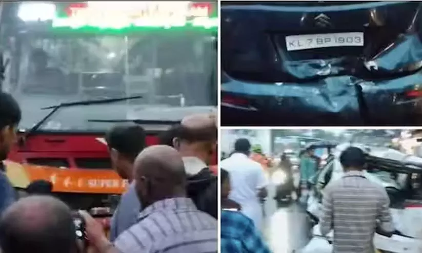 കെ.എസ്.ആർ.ടി.സി ഡ്രൈവർക്ക് തലകറക്കം, ബസ് നിയന്ത്രണം വിട്ട് അഞ്ച് വാഹനങ്ങളിലിടിച്ചു; നിരവധിപ്പേര്‍ക്ക് പരിക്ക്