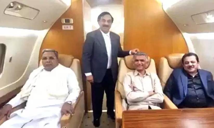 മുഖ്യമന്ത്രി സിദ്ധരാമയ്യ, മന്ത്രിമാരായ കൃഷ്ണബൈരെ ഗൗഡ, സമീർ അഹമ്മദ് ഖാൻ എന്നിവർ ആഡംബര ജെറ്റിൽ മുഖ്യമന്ത്രി സിദ്ധരാമയ്യ, മന്ത്രിമാരായ കൃഷ്ണബൈരെ ഗൗഡ, സമീർ അഹമ്മദ് ഖാൻ എന്നിവർ ആഡംബര ജെറ്റിൽ