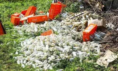 സന്നിധാനത്ത് വനത്തോട് ചേർന്ന് കൂട്ടിയിട്ടിരിക്കുന്ന ചില്ലു കുപ്പികൾ