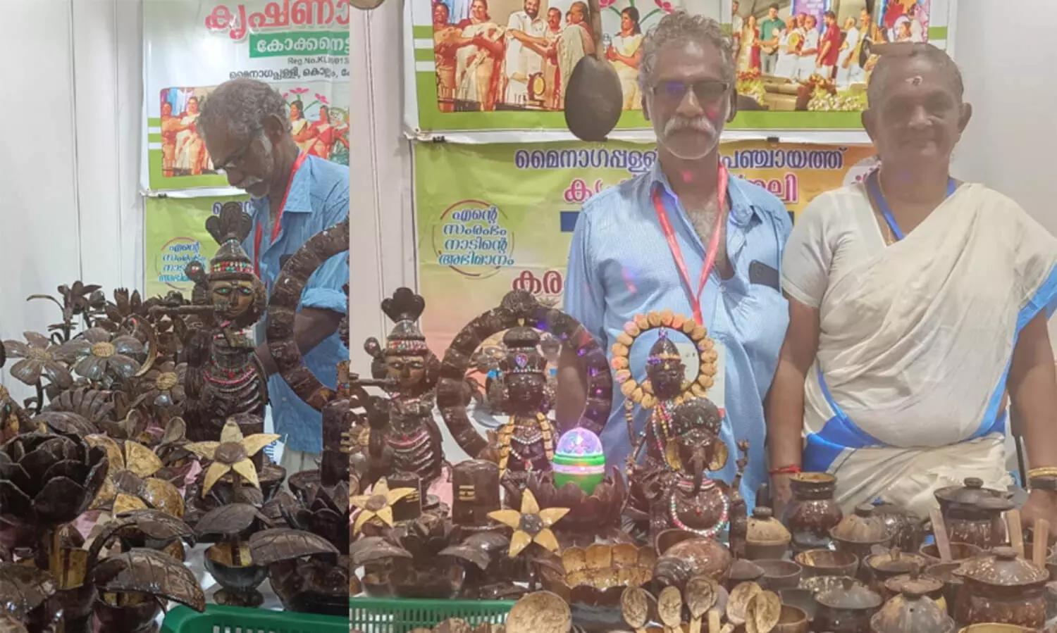 ദേശീയ സരസ് മേള: ചിരട്ടയിൽ നിർമിച്ച കരകൗശല വസ്തുക്കളുമായി കൊല്ലം സ്വദേശി
