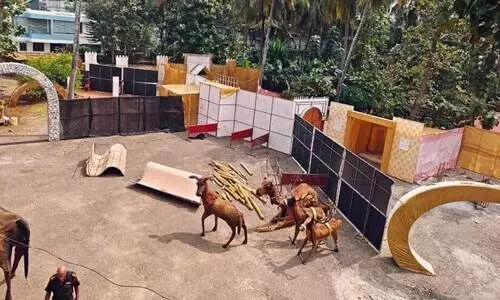 തൃ​ശൂ​ർ തി​രു​ഹൃ​ദ​യ റോ​മ​ൻ കാ​ത്ത​ലി​ക് ല​ത്തീ​ൻ പ​ള്ളി​യി​ൽ ഒ​രു​ക്കി​യ മെ​ഗാ​ക്രി​സ്മ​സ് ഗ്രാ​മം