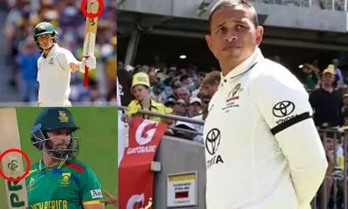 ലബുഷെയ്ന്റെ ബാറ്റിൽ ബൈബിൾ വാക്യം, കേശവ് മഹാരാജിന്റെ ബാറ്റിൽ ഓം; ഐ.സി.സിയെ പരിഹസിച്ച് ഉസ്മാൻ ഖ്വാജ