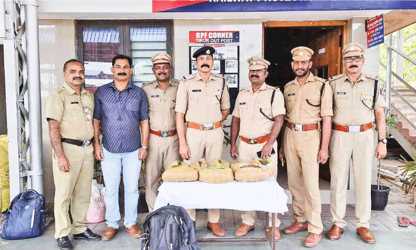 തിരൂർ റെയിൽവേ സ്റ്റേഷൻ പരിസരത്ത് എട്ട് കിലോ കഞ്ചാവ് പിടികൂടി തിരൂർ റെയിൽവേ സ്റ്റേഷൻ പരിസരത്ത് എട്ട് കിലോ കഞ്ചാവ് പിടികൂടി