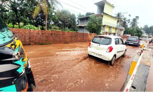 ഒറ്റമഴ; ചളിക്കുളമായി ദേശീയപാത