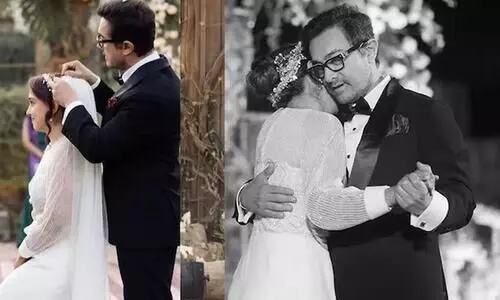 amir Khan fixes daughter Iras veil at Udaipur wedding with Nupur Shikhare