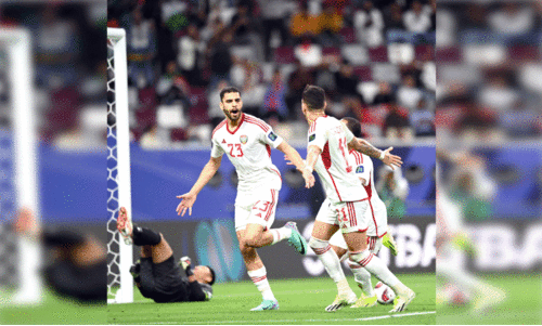 ഏ​ഷ്യ​ൻ ക​പ്പി​ൽ​ ഹോ​ങ്കോ​ങ്ങി​നെ​തി​രെ വി​ജ​യി​ച്ച യു.​എ.​ഇ ടീ​മം​ഗ​ങ്ങ​ളു​ടെ ആ​ഹ്ലാ​ദം