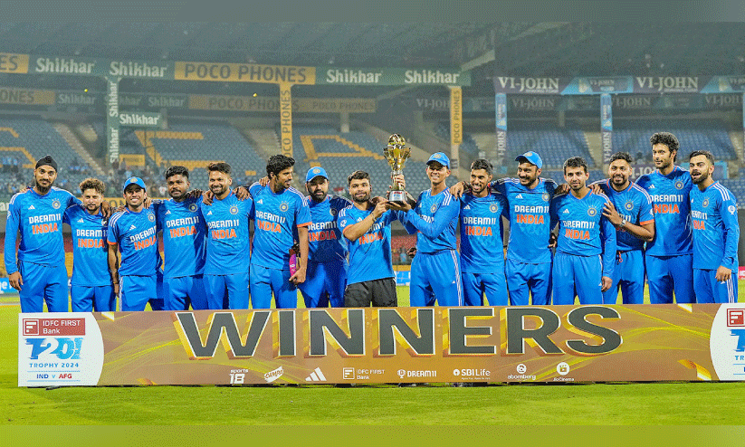 അഫ്ഗാനിസ്താനെതിരായ ട്വന്റി20 പരമ്പര കിരീടവുമായി ഇന്ത്യൻ താരങ്ങൾ അഫ്ഗാനിസ്താനെതിരായ ട്വന്റി20 പരമ്പര കിരീടവുമായി ഇന്ത്യൻ താരങ്ങൾ