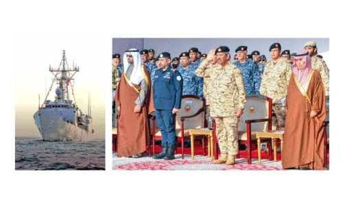 ഖാ​ലി​ദ്​ ബി​ൻ അ​ലി സൈ​നി​ക ക​പ്പ​ൽ,  സൈ​നി​ക ക​പ്പ​ലി​ന്​ തു​റ​മു​ഖ​ത്ത് സ്വീ​ക​ര​ണം ന​ൽ​കു​ന്നു