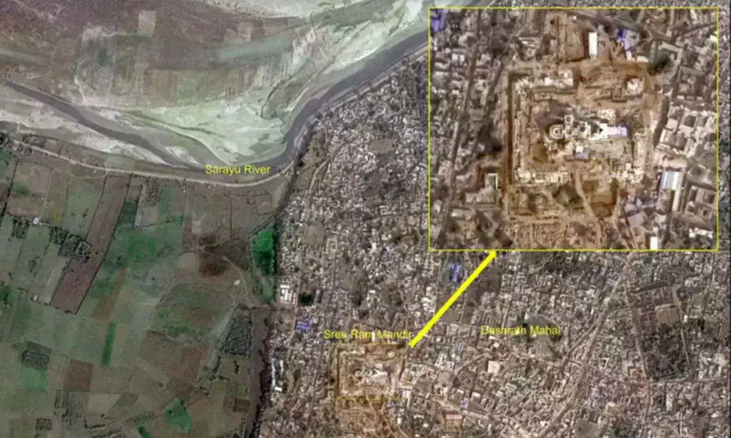 രാമക്ഷേത്രത്തിന്റെ ഉപഗ്രഹ ചിത്രങ്ങൾ പുറത്തുവിട്ട് ഐ.എസ്.ആർ.ഒ