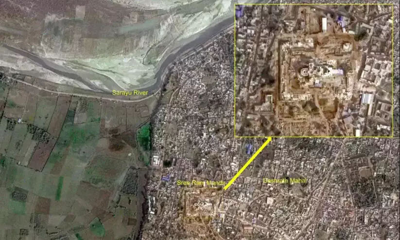 രാമക്ഷേത്രത്തിന്റെ ഉപഗ്രഹ ചിത്രങ്ങൾ പുറത്തുവിട്ട് ഐ.എസ്.ആർ.ഒ