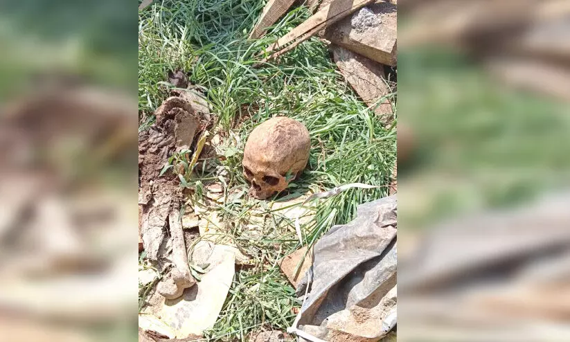 നിർമാണത്തിലിരുന്ന വീട്ടുവളപ്പിൽനിന്ന് തലയോട്ടിയും അസ്ഥികളും കണ്ടെത്തി നിർമാണത്തിലിരുന്ന വീട്ടുവളപ്പിൽനിന്ന് തലയോട്ടിയും അസ്ഥികളും കണ്ടെത്തി