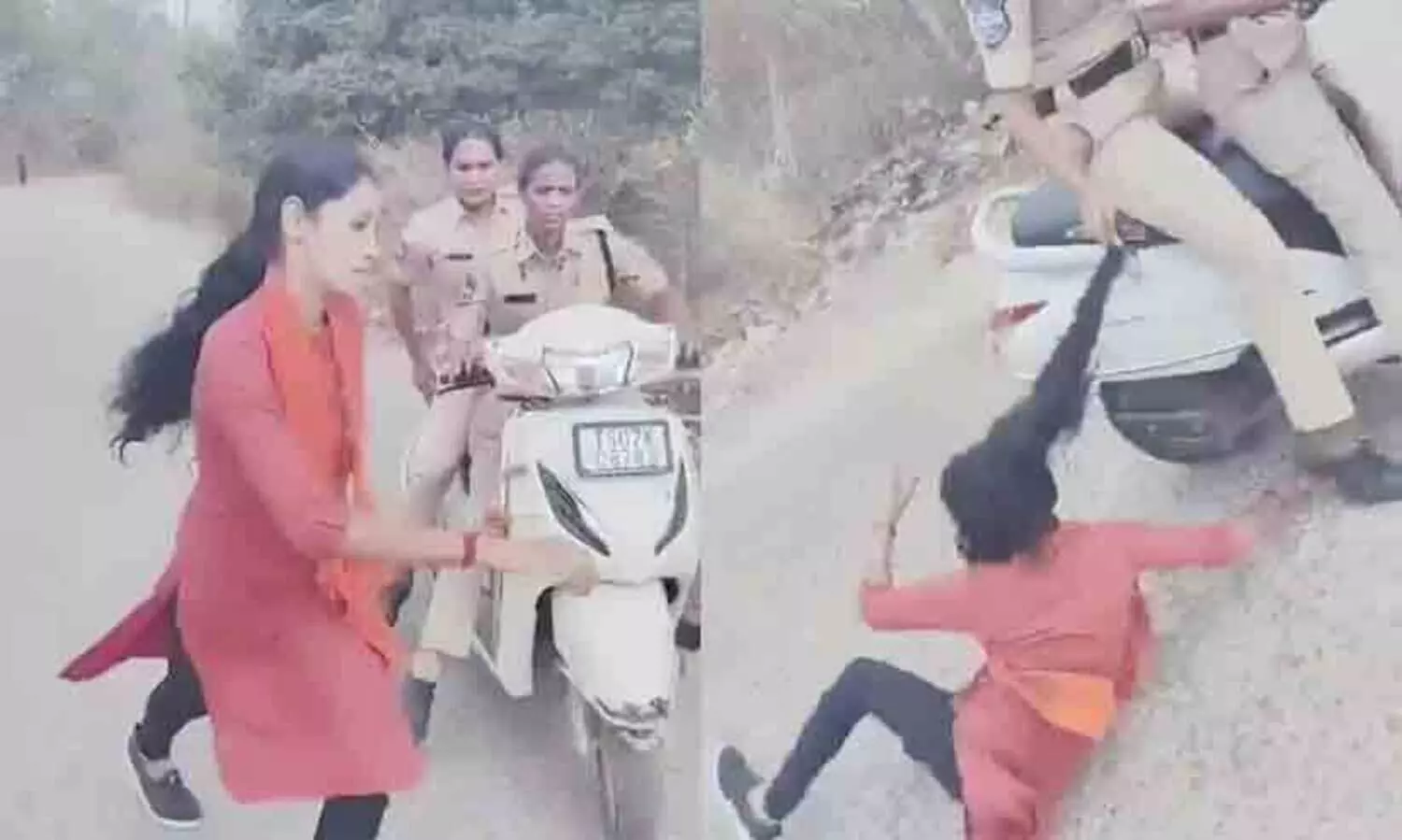 Policewoman drags girl student by hair in Hyderabad