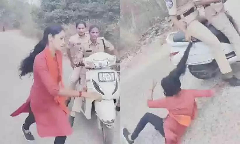 Policewoman drags girl student by hair in Hyderabad