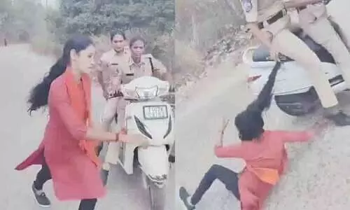 Policewoman drags girl student by hair in Hyderabad