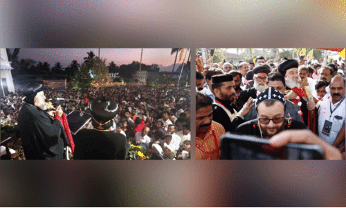 മീനങ്ങാടിയിൽ നൽകിയ സ്വീകരണത്തിൽ പാത്രിയാർക്കീസ് ബാവ സംസാരിക്കുന്നു, സ്വീ​ക​ര​ണൽനിന്ന്