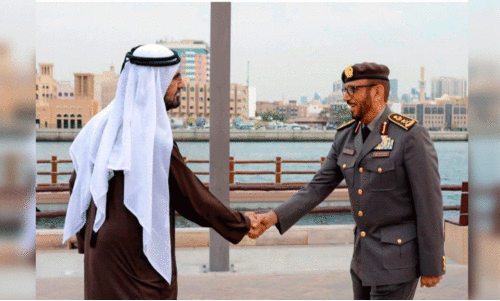 Sheikh Muhammed bin Rashid Al Makthoom appreciates left. general Muhammed Ahammed Al Mari