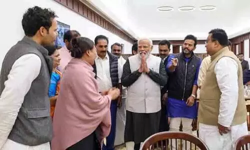 Prime Minister Narendra Modi had lunch with MPs at Parliament Canteen today