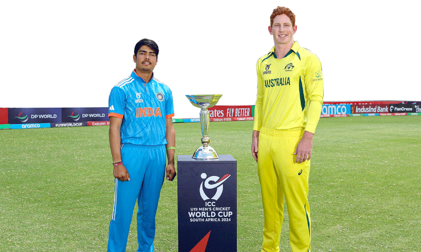 അ​ണ്ട​ർ 19 ലോ​ക​ കിരീടവുമായി ഇന്ത്യൻ നായകൻ ഉദയ് സഹാറനും ആസ്ട്രേലിയൻ ക്യാപ്റ്റൻ ഹ്യൂ ​വെ​യ്‌​ബ്‌​ജെ​നും