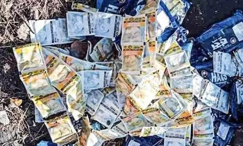 ഭൂ​മി​യാം​കു​ള​ത്ത് പാ​റ​ക്കെ​ട്ടി​ൽ ഒ​ളി​പ്പി​ച്ച​നി​ല​യി​ൽ ക​ണ്ടെ​ത്തി​യ നി​രോ​ധി​ത പു​ക​യി​ല ഉ​ൽ​പ​ന്ന​ങ്ങ​ൾ