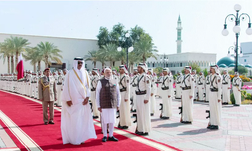 മോദിക്ക് ഊഷ്മള വരവേൽപ്; ഖത്തർ അമീറുമായി കൂടിക്കാഴ്ച നടത്തി മോദിക്ക് ഊഷ്മള വരവേൽപ്; ഖത്തർ അമീറുമായി കൂടിക്കാഴ്ച നടത്തി