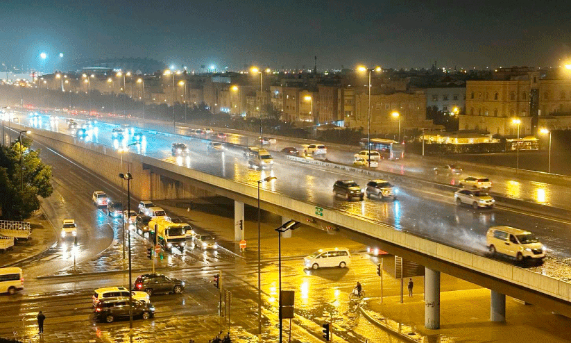 vehicles moving in rain
