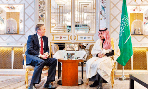 സൗ​ദി വി​ദേ​ശ​കാ​ര്യ മ​ന്ത്രി അ​മീ​ർ ഫൈ​സ​ൽ ബി​ൻ ഫ​ർ​ഹാ​ൻ, ബ്രി​ട്ടീ​ഷ്​ വി​ദേ​ശ​കാ​ര്യ സെ​ക്ര​ട്ട​റി ഡേ​വി​ഡ് കാ​മ​റൂ​ൺ എ​ന്നി​വ​ർ കൂ​ടി​ക്കാ​ഴ്​​ച ന​ട​ത്തി​യ​പ്പോ​ൾ